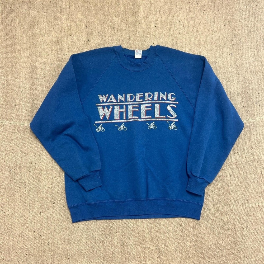 Vintage Wandering Wheels Sweatshirt Mens Large‎ Blue 1980s